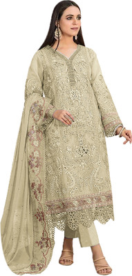 KAPANKU Organza Embroidered Salwar Suit Material