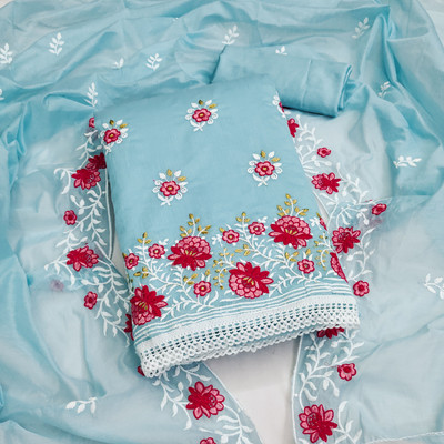 manvaa Chanderi Embroidered Salwar Suit Material