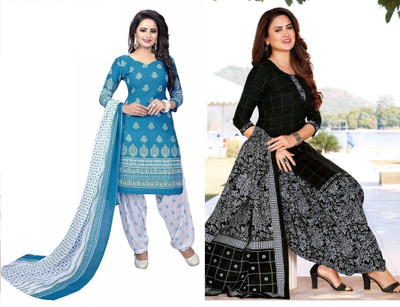 VERCO Crepe Printed Kurta & Patiyala Material