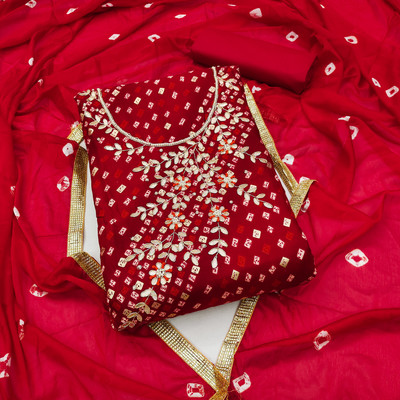 manvaa Cotton Blend Embroidered Salwar Suit Material