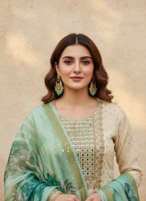 BlissFlair Cotton Silk Embroidered Salwar Suit Material