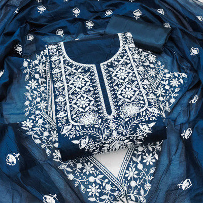 Shadow & Saining Cotton Blend Embroidered Salwar Suit Material