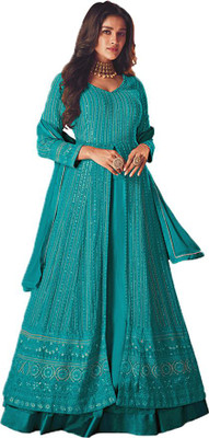 KAPANKU Georgette Embroidered Gown/Anarkali Kurta & Bottom Material