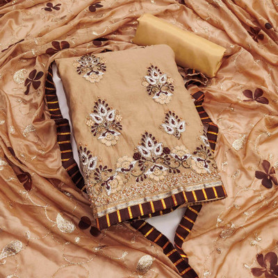 Peachmode Chanderi Embroidered Salwar Suit Material