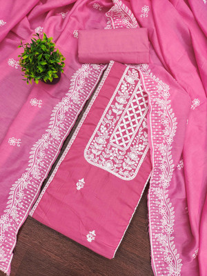Shadow & Saining Cotton Blend Embroidered Salwar Suit Material