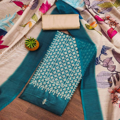 Peachmode Cotton Blend Embroidered, Embellished Salwar Suit Material