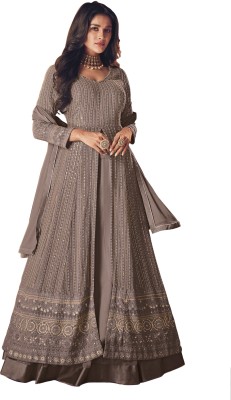 SHAFNUFAB Georgette Embroidered Gown/Anarkali Kurta & Bottom Material