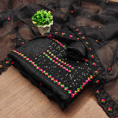 FREYLU Organza Embroidered Salwar Suit Material