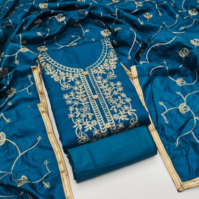 RUDRAA FAB Silk Blend Embroidered Salwar Suit Material
