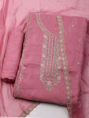 Meena Bazaar Organza Self Design Salwar Suit Material