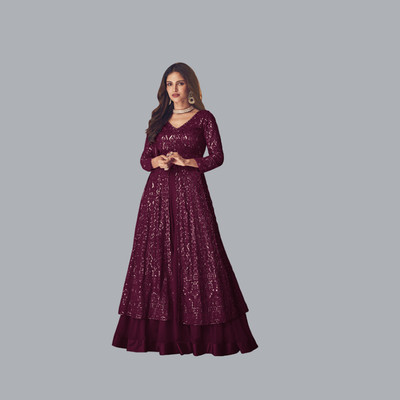 KAPANKU Georgette Embroidered Gown/Anarkali Kurta & Bottom Material