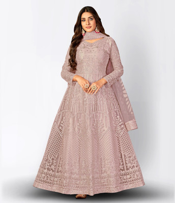 DIVINE INTERNATIONAL TRADING CO Net/Lace Embroidered, Embellished Gown/Anarkali Kurta & Bottom Material