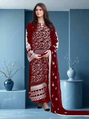 Dealbazaars Corporation Georgette Dyed, Embroidered, Embellished, Self Design Salwar Suit Material