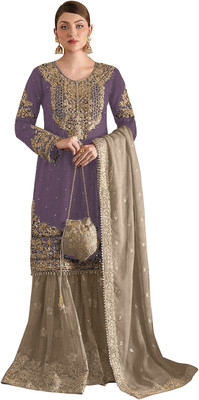 CLOTHTEXTILE Georgette Embroidered Salwar Suit Material
