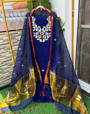 Uniquefashion Muslin Embroidered, Self Design, Chevron/Zig Zag Kurta & Churidar Material