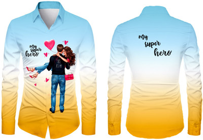 VMENTERPRISE Men Printed Casual Light Blue, Yellow Shirt