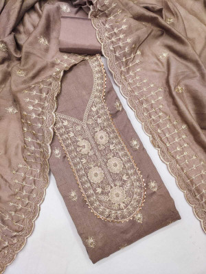 NIDHI'S FASHION Silk Blend Embroidered Salwar Suit Material