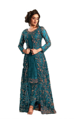 KAPANKU Net/Lace Embroidered Gown/Anarkali Kurta & Bottom Material