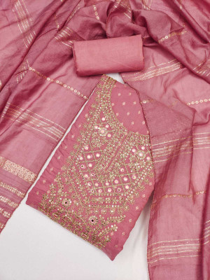 MAHAKAL TEXTILE Chanderi Embroidered Salwar Suit Material