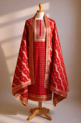 Hiti Creations Silk Blend Embroidered Salwar Suit Material