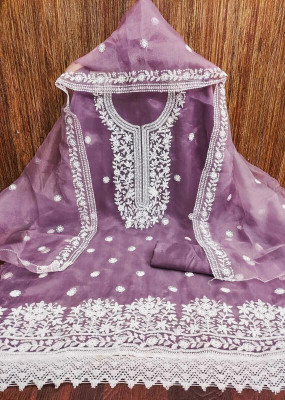 Fasdest Organza Embroidered Salwar Suit Material