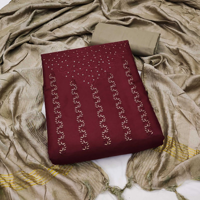 PANZORA Cotton Blend Embroidered Salwar Suit Material