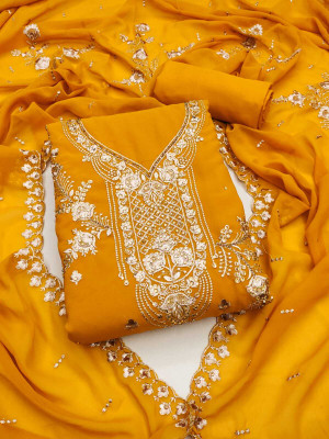 ANJALITRENDZ Georgette Embroidered Salwar Suit Material