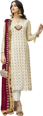 TEELFAB Georgette Embroidered Salwar Suit Material