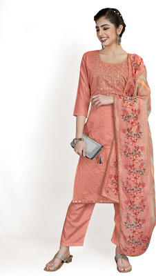 Tavas Chanderi Embroidered Salwar Suit Material
