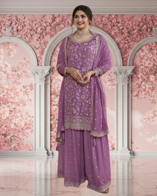 Dealbazaars Corporation Georgette Dyed, Embroidered, Embellished, Self Design Salwar Suit Material