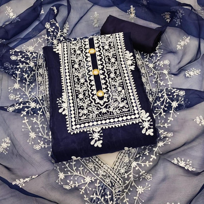 KRISHNA EXPORTS Organza Embroidered Salwar Suit Material
