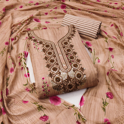 HouseOfCommon Cotton Blend Embroidered, Floral Print Salwar Suit Material