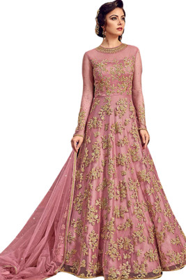 KAPANKU Net/Lace Embroidered Gown/Anarkali Kurta & Bottom Material