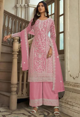 TRIVORA Net/Lace Embroidered Kurta & Palazzo Material