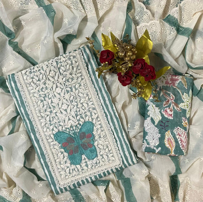 EJS Pure Cotton Embroidered Salwar Suit Material
