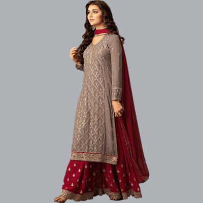 KAPANKU Georgette Embroidered Kurta & Sharara Fabric