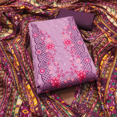 PANZORA Cotton Blend Embroidered Salwar Suit Material
