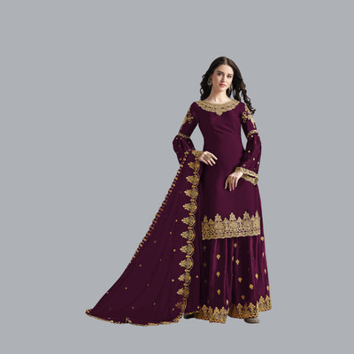 KAPANKU Georgette Embroidered Kurta & Palazzo Material