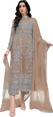 DEVAANSHFAB Organza Embroidered Salwar Suit Material