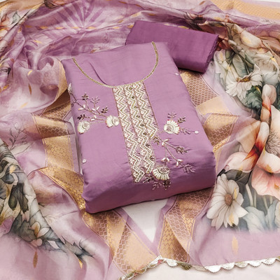 manvaa Silk Blend Embellished Salwar Suit Material