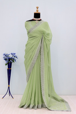 KHRITI FAB Self Design Bollywood Organza Saree(Light Green)