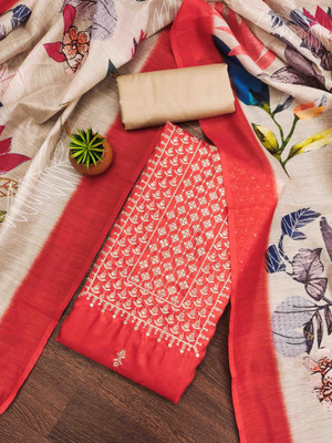 Blissta Cotton Blend Embroidered Salwar Suit Material
