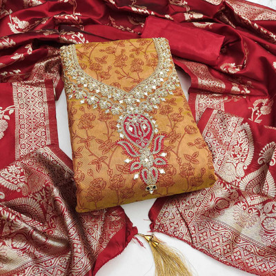 Divastri Silk Blend Embroidered Salwar Suit Material