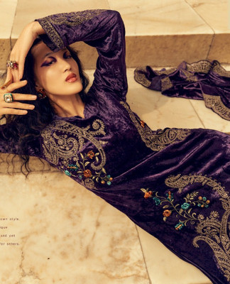 Kharatis Velvet Embroidered Salwar Suit Material