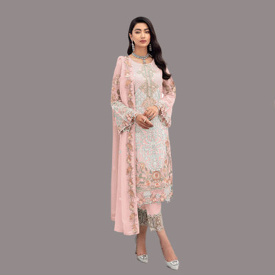 KAPANKU Georgette Embroidered Kurta & Sharara Fabric
