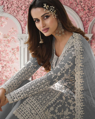 Dealbazaars Corporation Net/Lace Dyed, Embroidered, Embellished, Self Design Salwar Suit Material