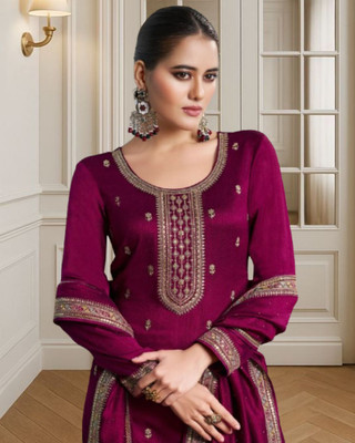 Dealbazaars Corporation Silk Blend Embroidered, Embellished, Self Design Salwar Suit Material
