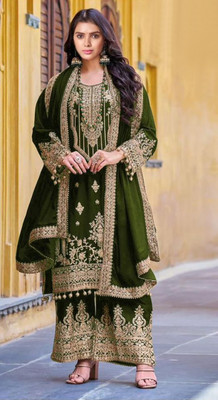 Fashion Care Velvet Embroidered Salwar Suit Material