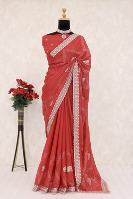 SHUBHDRASHTI NX Embroidered Bollywood Georgette Saree(Red)