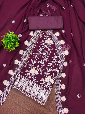 ShopGlobal Georgette Embroidered Salwar Suit Material